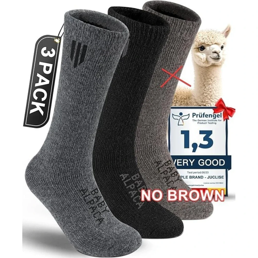 Juclise Men's Alpaca Boot Socks Women Moisture Wicking Temperature 2PAIRS L